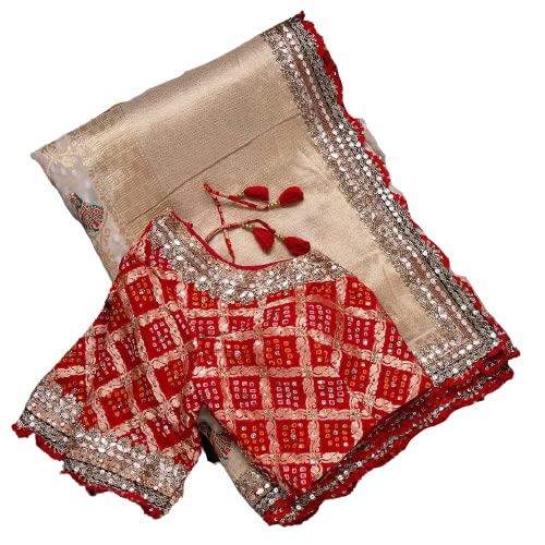 Silk Women's And Girls Jecard Zari Saree With Golden Zari Sequence And Gota Embroidery Work Traditional Navratri Speciel Saree
