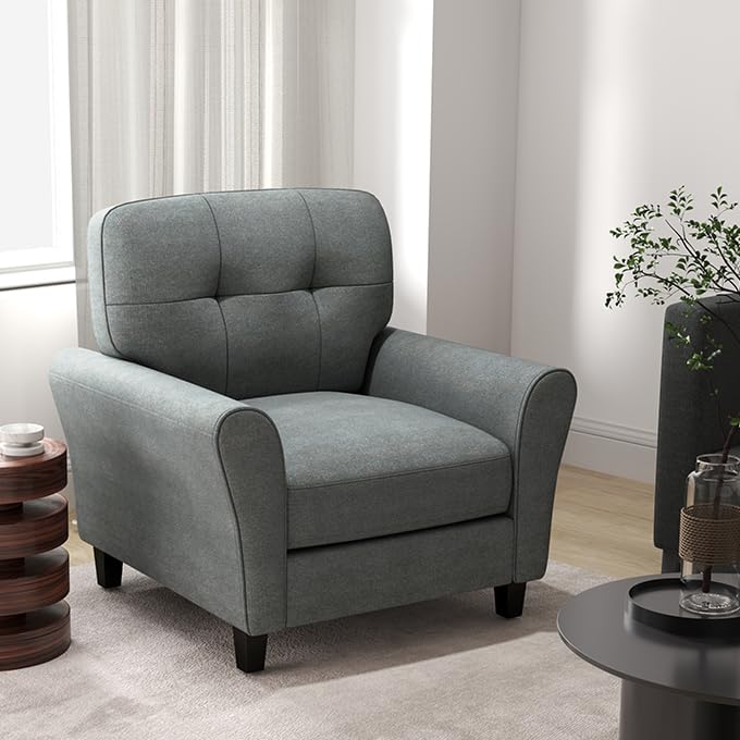 Sillón Diseño Medio Siglo Tela Gris miniatura 1