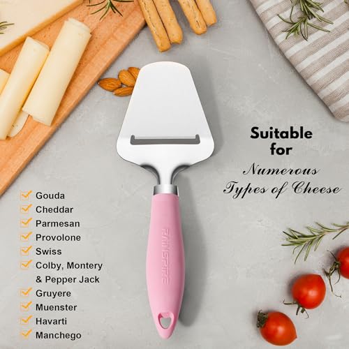 Image of Rainspire Upgraded Non-Stick Cheese Slicers for Block Cheese Multi-Functional Cheese Cutter for Mozzarella, Cheddar, Gruyere Charcuterie Accessories Dishwasher Safe Kitchen Tools, Pink