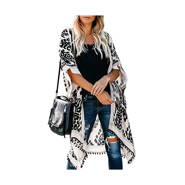 Dokotoo Womens Ladies Summer Fashion Print Short Sleeve Pop Pop Tassel Kimonos Spring Casual Cardigans Bathing Suit Swimwear Swim Bikini Cover up Black