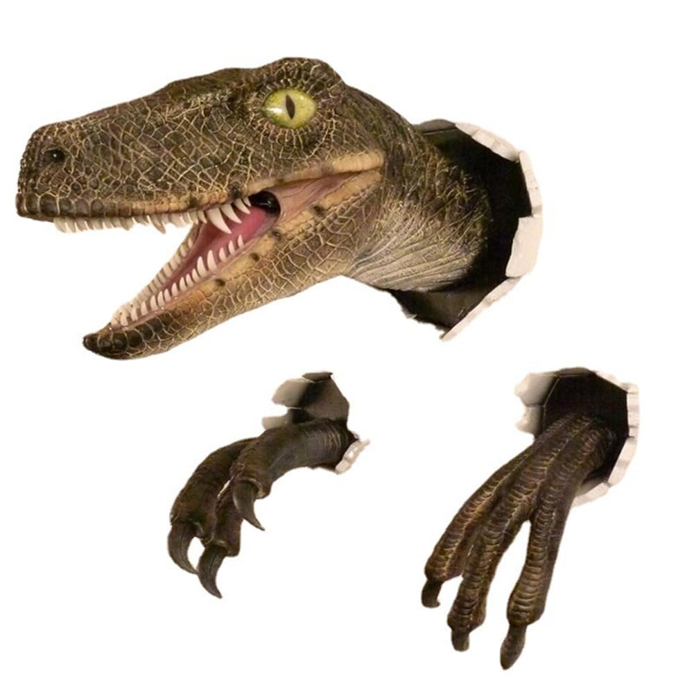 CTRLZS 1 PCS Velociraptor Statue Wall Resin Mount Dinosaur Head Sculpture As Shown Resin for Indoor and Outdoor Dinosaur