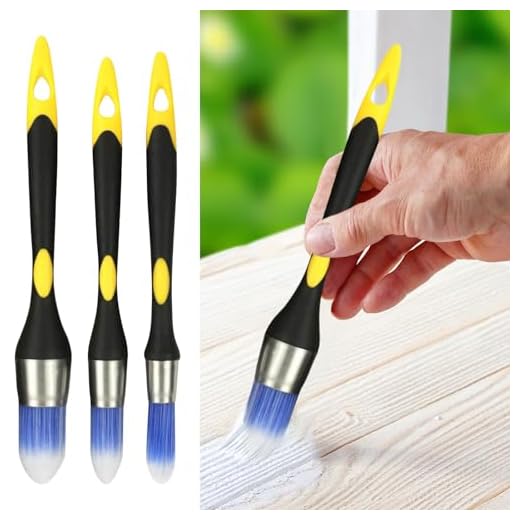 3 PCS Two-Tone Tapered Bristle Paintbrush Set Black Handle with Yellow Accents Precision Trim Detailing Brushes for Oil, and Watercolor Painting