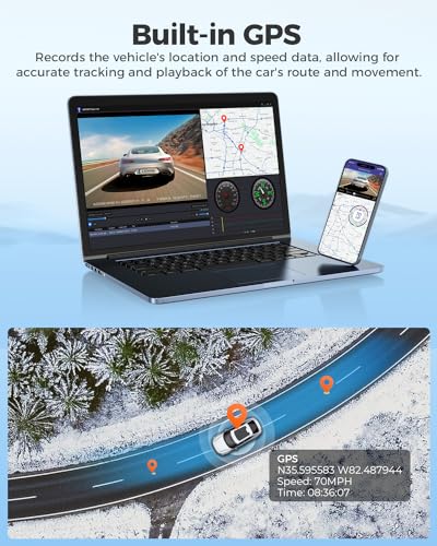 AZDOME 12" 4K WiFi Rear View Mirror Camera, Mirror Dash Cam Front and Rear with GPS, Dual Dash Camera for Cars, Waterproof Backup Camera, WDR Night Vision, 24H Parking Monitor, 64GB Card - Image 5