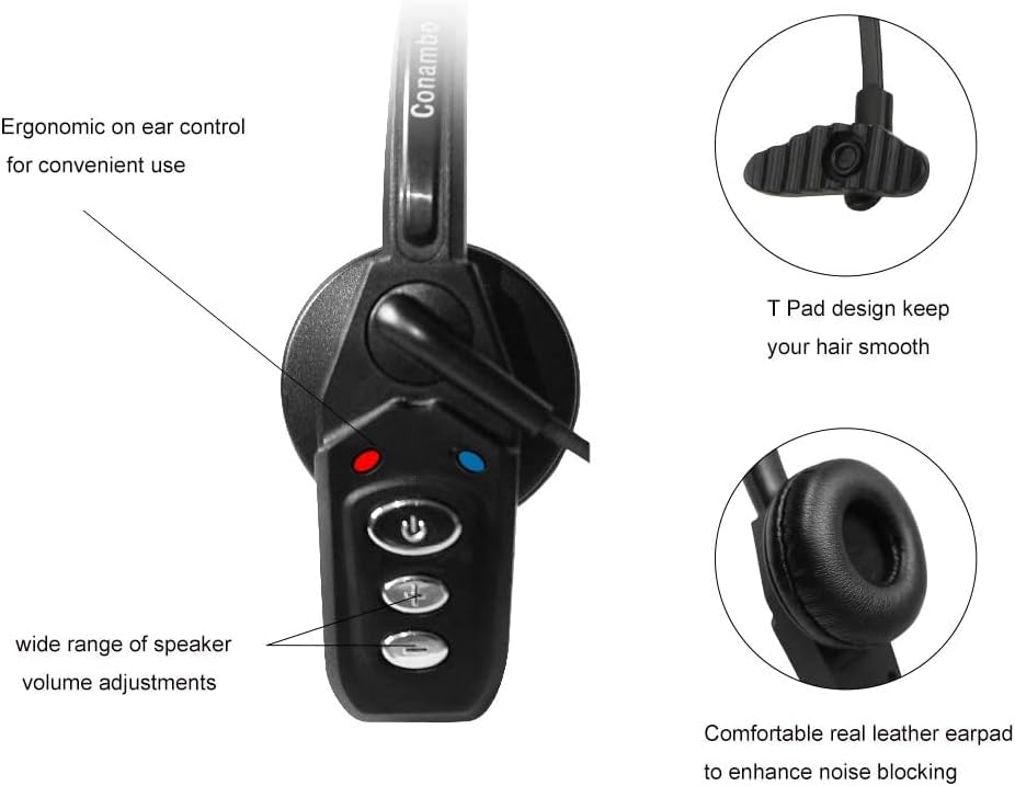 Conambo Trucker Bluetooth Headset, V5.0 Wireless Headset with Microphone, Hands Free Bluetooth Headphones with Noise Canceling Mic for Skype, Call Centers, Offices, Trucker…
