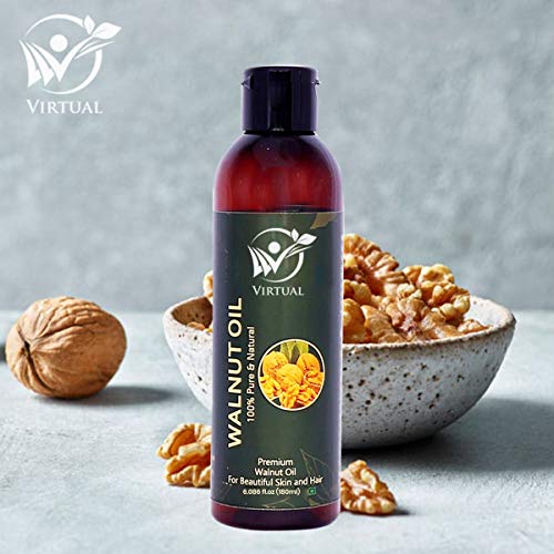 Image of VIRTUAL 100% Pure Walnut (Akhrot) Oil For Hair Growth, Skin Care, Cold Pressed Aromatherapy Natural Oil (180ml)