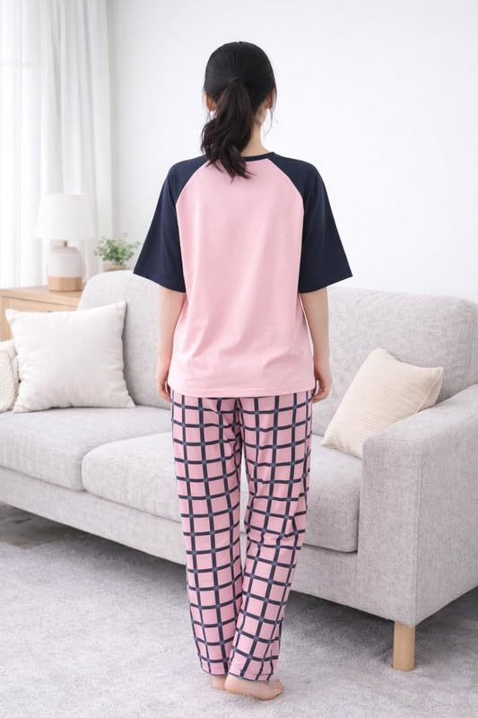 Image of LUXERUDRA Women's Pajama Set, Soft Breathable Korean Style Nightsuit with Top & Full Pants, Lightweight Loose Fit Nightwear & Loungewear for Girls & Women.