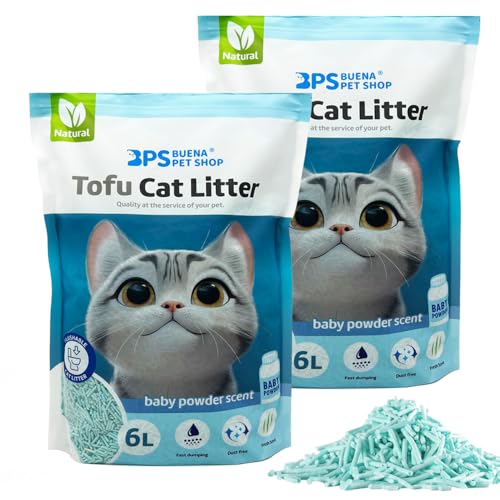 BPS Arena Aglomerante para Gatos Arena 6L de Tofu para Gatos sin Polvo Fácil de Aglomerar Controla los Olores se Lanza en el Inodoro (Baby Powder, 2Pcs) BPS-15456 * 2