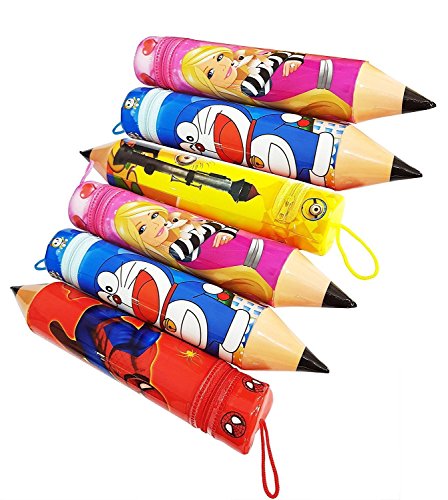 inaaya pencil shape pouch printed pencil pouches, pencil shape pencil box for kids, diwali gifts for kids boys and girls, set of 6, Multi color, 30 gram, pack of 1