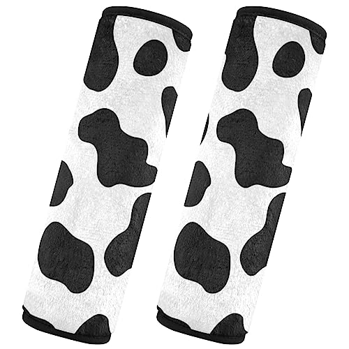 Seat Belt Covers 2 Pack Cow Print Car Seat Strap Covers Super Soft Black White Car Seat Neck Cover for Boys Girls Adults Babies M