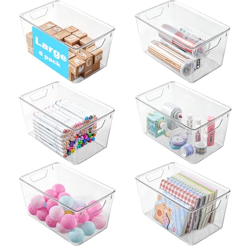 Image of 6 Pack Large Clear Storage Bins with Lids, Acrylic Arts and Craft Storage Containers, Stackable Clear Plastic Craft Storage Bins with Handles for Pantry Organizers and Storage, Kitchen, Fridge, Office