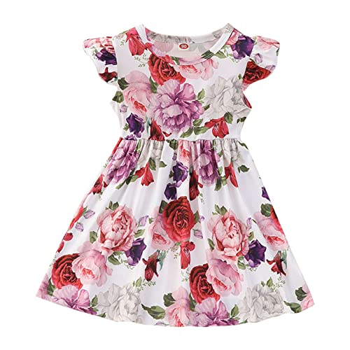 Vestidos de verão para meninas, casual, estampa de leopardo, floral, folha, acabamento em babados, g