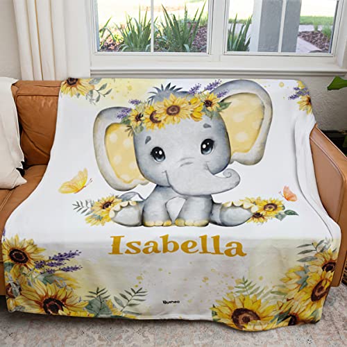 Toyshea Sunflower Elephant Blanket Sherpa Throw Fleece Blankets Personalized Elephant Blanket For Newborn Baby Kids Girls Boys Birthday Baby Shower From Mom Dad Family #TOP3