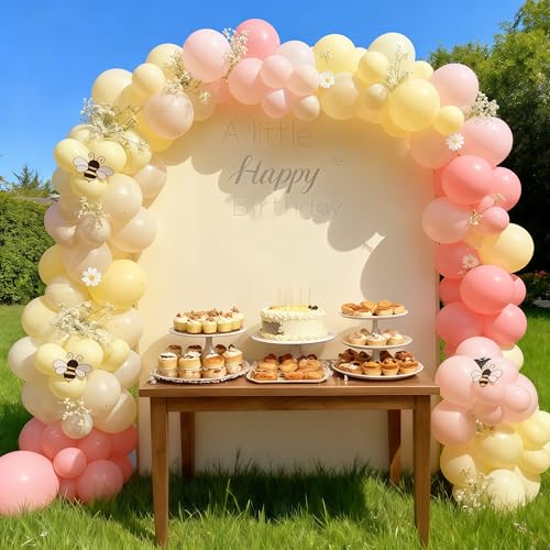 Image of Dusty Pink Balloons Pastel Pink Yellow White Sand Balloons Boho Baby Light Ivory Nude Beige Cream Birthday Party Balloon Set for Kids Girls Cartoon Bee Bear Neutral Baby Shower Bridal Decorations
