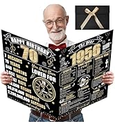 Turypaty Large 70th Birthday Card With Envelope for Men Women, 1956 Black Gold Happy 70th Birthda...