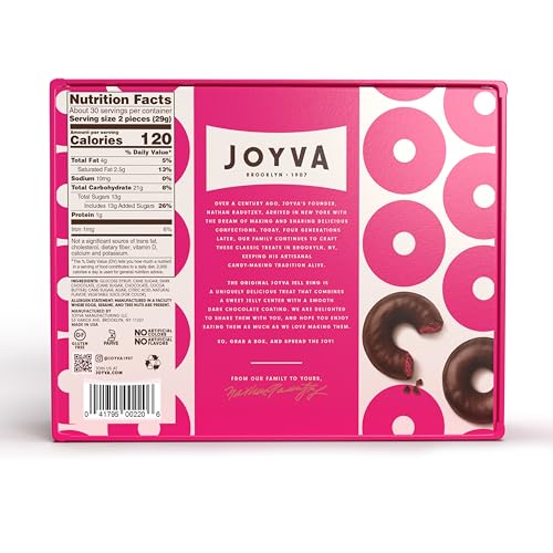 Joyva Jell Rings | Gift Box of 60 Sweet Jell Center Rings with Smooth Dark Chocolate Coating | 807g, 30.7oz