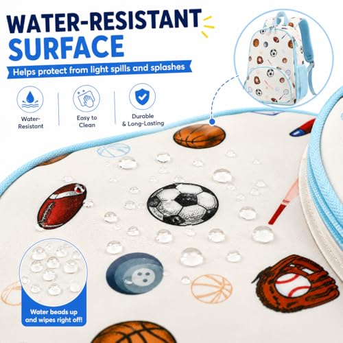 Image of LOIDOU Kids Preschool Backpack for Boys, 15 Inch Multi-Sport School Bag with Soccer and Football Print, Lightweight Water-Resistant Kindergarten Backpack with Chest Strap for Ages 3-6
