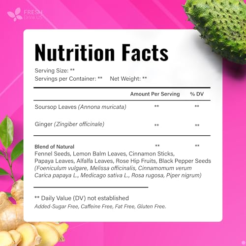 Image of FreshDrinkUS, Premium Happy Belly Tea | 135 Tea Bags | Herbal Tea Blend with Soursop Leaves, Ginger, Fennel Seed, Lemon Balm, Cinnamon, Papaya Leaves & Rose Hip - Naturally Caffeine Free. Sugar Free