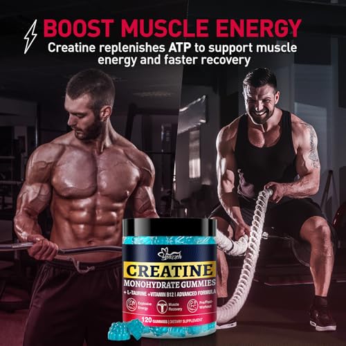 Image of Creatine Gummies for Women & Men, Blueberry Flavor, 120 Count | Chewable Creatine Monohydrate Gummies, 5g Creatine per Serving, Low Sugar, 30 Days Supply