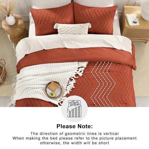 Image of Andency Burnt Orange Full Comforter Sets, Boho Terracotta Soft Warm Bedding Comforter Sets for Full Bed, 3 Pieces Rust Chevron Tufted Aesthetic Microfiber Lightweight Comforter Set
