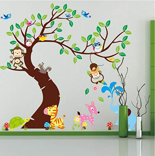 Momkey owl Elephant Bird Zebra Zoo Wall Stickers for Kids Rooms Decorative Removable PVC Wall Decals DIY189*143cm