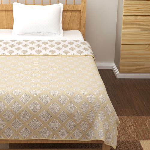 Image of Story@Home Dohar Single Bed Cotton 100% | 150GSM 144 X 220 CM Quilt AC Blanket for Summer | AC Comforter Single Bed | Cream & White, Damask Reversible Design Duvet | All-Season Blanket