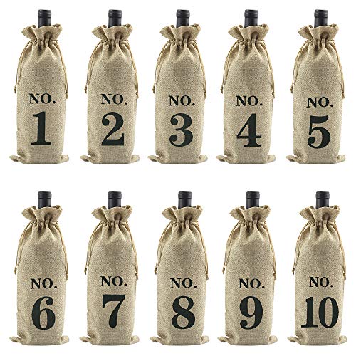 KLYNGTSK 10 Stück Weinflasche Tasche Jute Weinbeutel Wiederverwendbare Wein Geschenkbeutel mit Kordelzug Jute Wein Geschenktasche Weinflaschen Geschenktüten für Weihnachten Geburtstag Valentinstag
