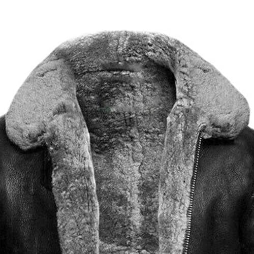 Men's Classic Vintage Motorcycle Sherpa Leather Jacket Winter Warm Thicken Overcoat Fur Collar Fuzzy Leather Coat4
