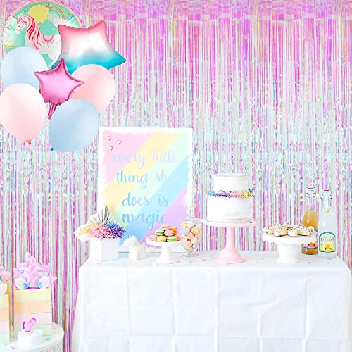 Image of GOER 3.2 ft x 9.8 ft Metallic Tinsel Foil Fringe Curtains Party Photo Backdrop Party Streamers for Birthday,Graduation,New Year Eve Decorations Wedding Decor (2 Packs,Multicolor)