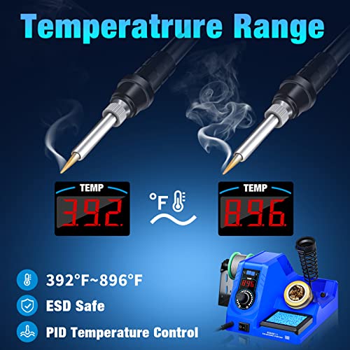 Soldering Iron Station Kit, Andolar 60W Soldering Station 392℉ - 896℉ Adjustable Temperature °F & °C Dual Digital, 10-Min Sleep Mode, Led Display Digital Soldering Iron Kit, Fast Heating Up, Blue #TOP1