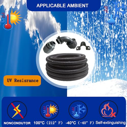 (1/2\" Dia * 25 Feet) Yariwiz Black Special Extra Flexible Electrical Conduit Liquid Tight PVC Conduit Kit with 3 PCS Coupling, 3 PCS Elbow and 7 PCS Strap, Sealtight Seal Flex Liquidtight Wire - Thumbnail 5