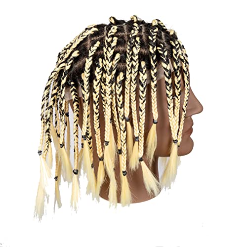 Daixi 8X10 Inches Transparent Full Lace Base Box Braids Toupee For Men Women And Kids, 1B Human Hair Mix 613 Blonde Synthetic 48 Strands Box Braideds Extensions Crocheted On The Toupee Including Free Type And Crochet Tools #TOP2