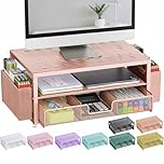gianotter Desk Computer Monitor Stand with Drawer and 2 Pen Holders, Desk Organizer for Women, Home Office Essentials (Rose Gold)