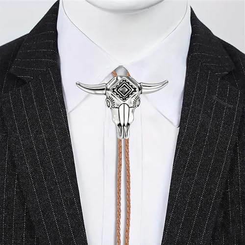 Image of Jeilwiy Bolo Tie for Men Western Cowboy Tie Necklace Gold Bolo Tie Leather Necktie Halloween Tie Accessories for Women
