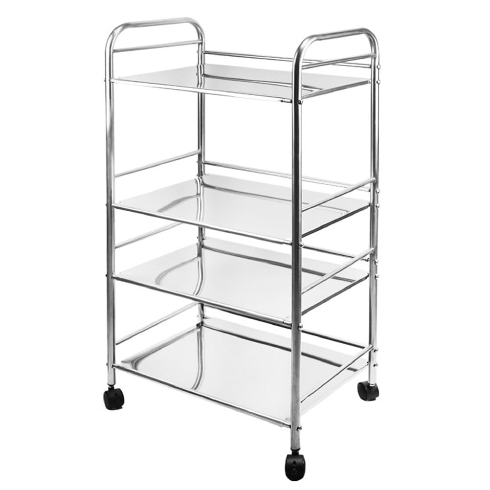 Carrello da Cucina a 4 Livelli con Ruote, Centro di stoccaggio Mobile per Cucina, Organizer Mobile per Lo stoccaggio, Grande scaffale da Cucina in Acciaio Inox con Ruote con Blocco