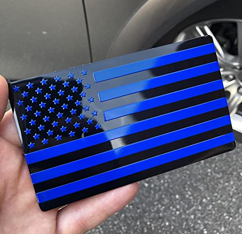 Image of US Black Flag Auto Car Fender Emblem for Cars Trucks Laptop Walls (5 inchx3 inch, Black Blue)