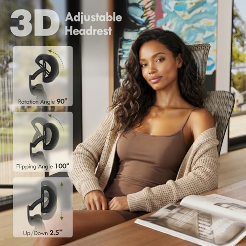 Image of ELABEST T23 Ergonomic Mesh Office Chair, High Back Computer Desk Chair, Breathable AirMesh with Dual-Move Lumbar Support, 3D Armrests & Headrest, Tilt Lock, Big and Tall for Home Office (Mocha)