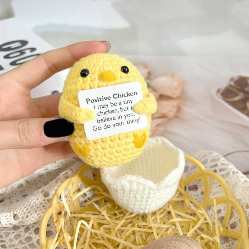 DESKINATOR Handmade Crochet Chick Keychain - 'Sweet Chicken' Pocket Hug Gift For Daughter, Emotional Support
