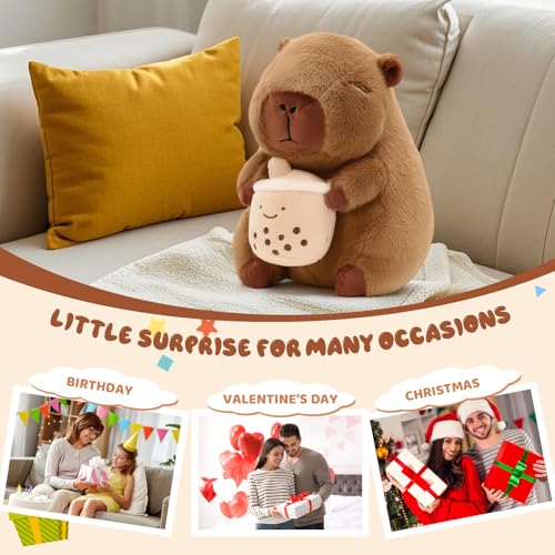 Image of Cute Capybara Plush with Boba - 13-inch Kawaii Capybara Stuffed Animal Pillow Soft Stuffed Plush Toy - Capybara Party Decoration, Kawaii Hugging Gifts for Kids