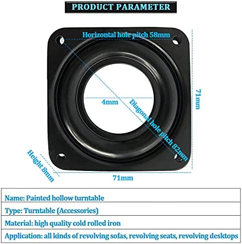 QUUPY 4 Pcs 3 Inch Square Turntable Bearing Plate,360 ° Turntable Swivel Plate,for Bar Stools,Chairs,Black - Image 3