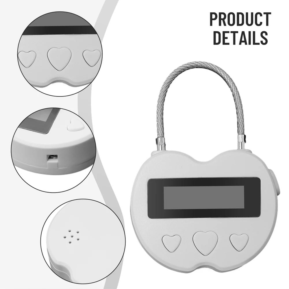 Meichoon Timer Lock Smart Padlock for Chastity Control LCD Display 99-Hour Countdown USB Rechargeable Ideal for Adult Games and Behavioral Training White - Image 4