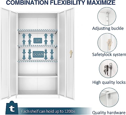 SUXXAN Upgraded Metal Garage Storage Cabinets with Locking Doors, 71 inches Locking Cabinet with 4 Adjustable Shelves for Warehouse, Home, Office, and Classroom, White - Thumbnail 5