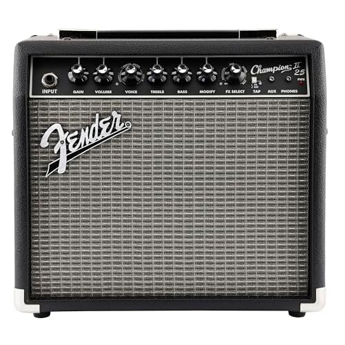 Fender Champion II 25, Amplificador Combo para Guitarra, 25W, Adaptado para Guitarra Eléctrica, Más Potencia, Efectos y Modelos de Amplificador Mejorados, Negro/Plata