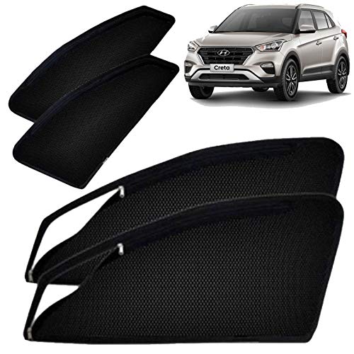 Image of Autofact Magnetic Car Sunshades Compatible with Hyundai Creta Old (2015 to 2020) (Set of 4) - Easy Installation, UV Protection, Keeps Car Cool (Front 2 with Zippers, Rear 2 Without Zippers)