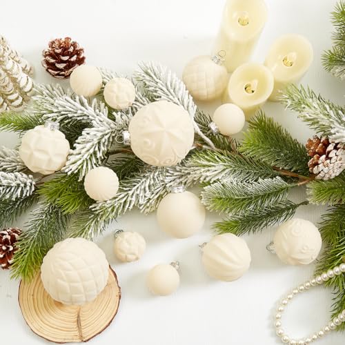 Velvet Christmas Ball Ornaments - 46pcs Flocked Christmas Tree Decorations Set Assorted Shatterproof Hanging Ornaments with Loop for Xmas Holiday Home Decor, 3 Sizes (Cream) - image 3