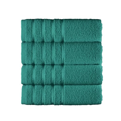 Image of Elegant Comfort 100% Turkish Cotton 4 Lines Viscose Stripe Luxury 4 Pack Hand Towel Set - Ultra Absorbent and Soft 16 x 28 Inch Premium Hotel Spa Quality Towels for Everyday Bath Use, Turquoise
