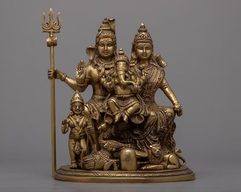 Image of Shiv Parivar 24cm Lord Shiva Parvati Kartikeya and Ganesha Murti Shiv Family Parivar Idol Statue for Home Decor Mandir Temple Gift Showpiece 4.84 kg (Design 9)