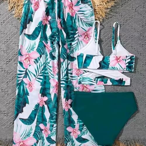 Girls Swimsuit 3 Piece Kid Tropical Floral Swimwear with Cover Up Pants Kids Bathing Suit Qui𝐜k Dry Swimwear3