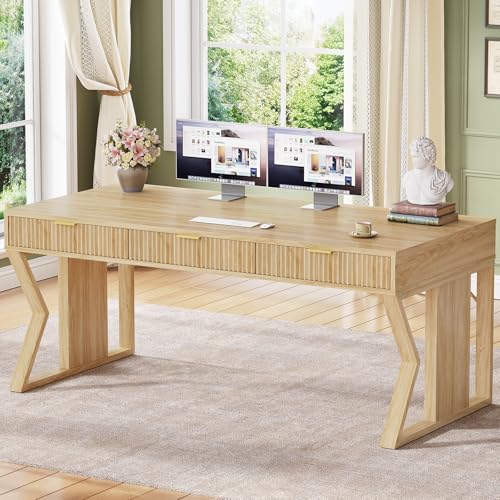 SEDETA 55" Executive Office Desk with 3 Drawers, Home Office Desk with Storage Drawers, Computer Writing Desk Study Table, Natural Oak 55 X 23.6 inch