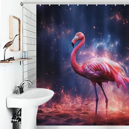 Rideau de douche flamant rose en polyester imperméable 168x183cm pour baignoire - 6