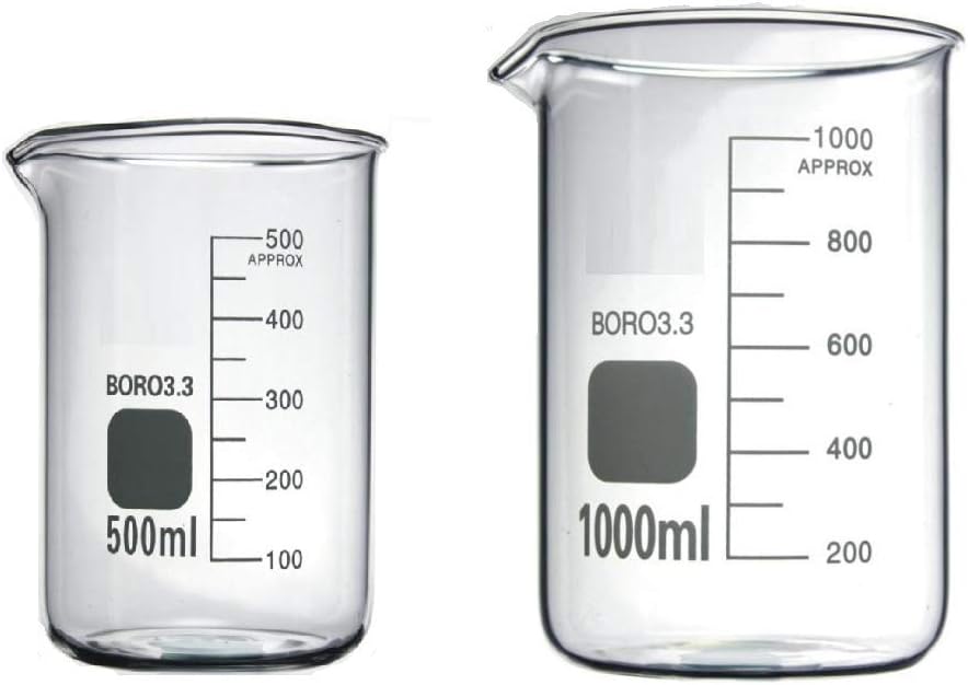 500+1000ml Boro 3.3 Glass Graduated Measuring Beaker for Lab or Kitchen 2 in a Pack